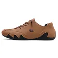 Brown nubuck leather casual low-top men shoe with side logo and hand-stitched sole - 35 / Brown