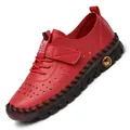 Chaussure plate rouge pour femme avec bride velcro et perforations en étoile - 35 / Style 2303 Ajouré / Rouge