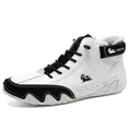 LDECK Men's high-top fashion sneakers in black and white leather with wavy sole details - EU 36 / White Black
