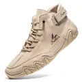 Kaki hoge vrijetijdsschoenen met Salkin klittenbandsluiting en stevige rubberen zool - 36 / Beige (S7008)