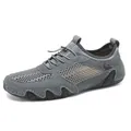 Men's breathable grey mesh casual sneakers with suede texture and toggle lace design - 38 / Gray