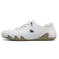White casual low-top men's leather shoes with unique brown wavy rubber outsole - 35 / White