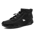 Baskets montantes noires pour hommes en cuir avec col en tricot et cordon - EU 38 / Noir