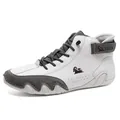 High-top leather Martin boots in white and dark grey patchwork with LDECK logo design - EU 36 / Off-White Grey