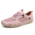Women's pink casual mesh sneakers with synthetic leather trim and rubber wavy sole - 38 / Pink