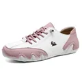 Women's pink and white leather casual lace-up shoes with wave stitching and octopus sole - 35 / White Pink
