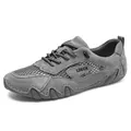 Men's breathable outdoor mesh sneakers in dark grey with suede and hex mesh panels - EU 35 / Gray