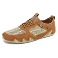 Breathable men's casual outdoor sports sneakers in khaki mesh and suede finish - EU 37 / Brown