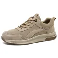 Khaki breathable leather mesh sneakers for men featuring durable rubber outsoles - EU 39 / Sand