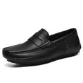 Men's black pebble grain leather loafers featuring handcrafted stitching and slip-on design - EU 38 / Classic Style (2825) / Black