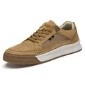 Men's khaki genuine leather casual sneakers with side stripe detail and thick rubber sole - EU 38 / Yellow
