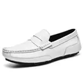 White pebbled leather penny loafers for men with black rubber driving soles - EU 38 / Classic Style (2825) / White