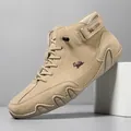 Heren kaki hoge suède laarzen met LOEBK-logo en duurzame rubberen antislipzolen - Khaki