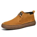 Retro tan suede mid-top boots for men with durable textured rubber lug soles - 38 / Lace-up Style (2302) / Brown