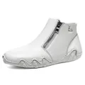 White leather ankle boots with side zipper and unique wavy sole design for women - EU 38 / White (Single Style)