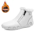 White leather ankle boots with warm plush lining and side zipper for women - EU 38 / White (Fleece Lined Warm)