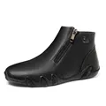 Women's black vintage leather boots with side zipper and wave rubber sole design - EU 38 / Black (Single)