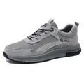 Men's breathable grey mesh sneakers with leather panels and non-slip rubber soles - EU 39 / Gray
