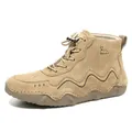 Detail of khaki leather high-top boot featuring suede texture and wavy sole pattern - EU 35 / Brown Single Shoes