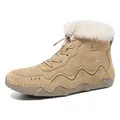 Waterproof khaki leather winter boots with warm faux fur lining and non-slip thick soles - EU 35 / Brown Fleece Lined
