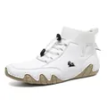 White mid-top outdoor leisure sneakers with knit sock collar and gum rubber outsole - EU 38 / Standard Type / White