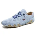 Men's light blue casual leather shoes with textured upper and non-slip rubber soles - 38 / Sky Blue