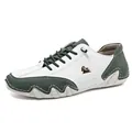 Men's casual leather shoes in white and green patchwork with rubber sole and logo - 35 / White & Dark Green