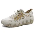 Outdoor leather sneakers in beige and brown with elk logo and anti-slip rubber sole - EU 35 / Sand Brown