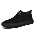 Men's retro black suede desert boots with chunky anti-slip rubber soles and lace-up design - 38 / Lace-up Style (2302) / Black