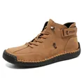 Bottines décontractées pour hommes en cuir marron avec semelles épaisses en caoutchouc - EU 38 / Marron