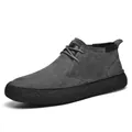 Dark grey frosted suede mid-top desert boots with durable thick textured sole - 38 / Lace-up Style (2302) / Gray
