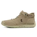 Men's khaki leather casual outdoor boots featuring hand-stitched details and brand logo - 38 / Khaki (Fox Logo)