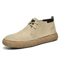 Men's khaki suede chukka boots with thick textured soles and black leather trim - 38 / Lace-up Style (2302) / Beige