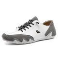 Men's casual low-top sneaker in white and grey leather with unique jagged rubber sole - Off-White Grey