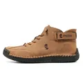 Braune handgenähte High-Top-Stiefel für Herren mit Lederstruktur und Klettverschlussband - Brown (Fox Logo)