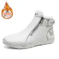 Warm white leather winter boots for women with thick plush lining and side zipper - EU 38 / White Fleece-lined