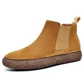 Mid-top suede Chelsea boots for men in ginger yellow with textured rubber sole - 38 / Brown Slip-on Style (2305)