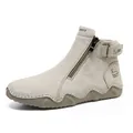 Women's light grey suede leather boots featuring side zipper and durable rubber sole - EU 38 / Sand