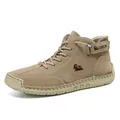 Lace-up khaki suede casual boots for men featuring handcrafted stitching and rubber soles - EU 38 / Khaki