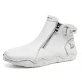 White genuine leather high-top boots with side zipper and wave-sole detail - EU 38 / White