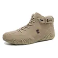 Men's khaki high-top casual sneakers with suede texture and durable rubber soles - EU 38 / Khaki