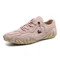 Pink suede low-top casual outdoor hiking shoes with durable wavy gum rubber soles - EU 38 / Pink