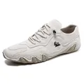 Men's outdoor white casual suede shoes with side logo and wavy rubber grip sole - 38 / Sand