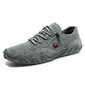 Chaussures décontractées en cuir nubuck gris pour hommes avec coutures contrastées - Gris foncé