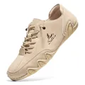 Men's khaki deck shoes featuring non-slip rubber soles and suede leather upper - EU 38 / Apricot