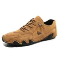 Baskets de loisirs en cuir marron pour hommes avec semelle en caoutchouc ondulée et logo AUS - Marron