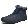 Dark blue men's high-top winter snow boots with warm faux fur lining and non-slip rubber soles - 38 / Blue(1877)