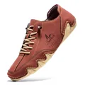 Men's casual boat shoes in reddish-brown nubuck leather with beige wave soles - Burgundy