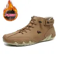 Brown high-top leather outdoor boots with plush lining and anti-slip sole - 36 / Fleece Lined Style / Yellow
