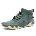 Blue-grey high-top casual outdoor boots with knit collar and thick rubber sole - 35 / Green